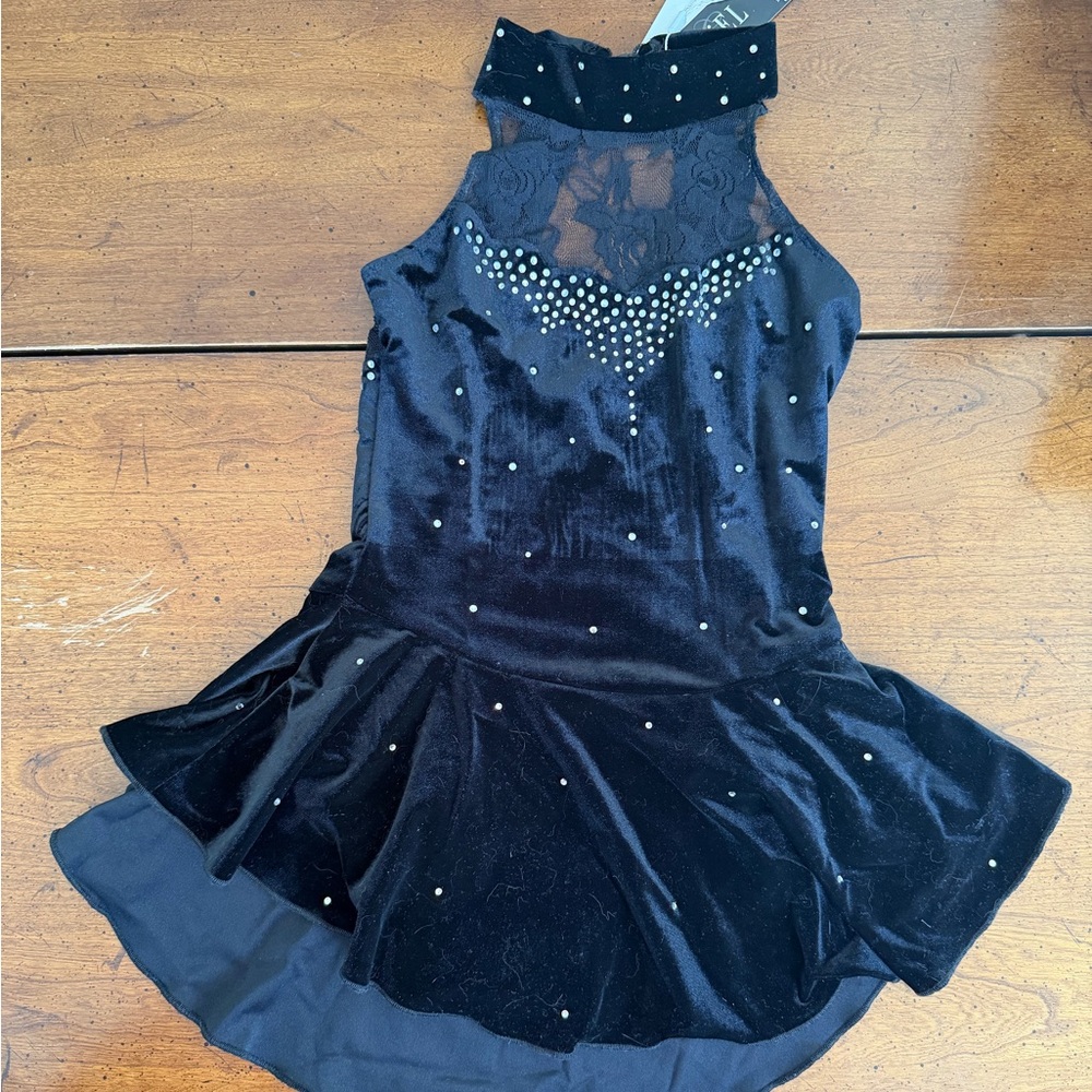 Gorgeous Black Velvet Rhinestone Figure skating dress girls size 8
